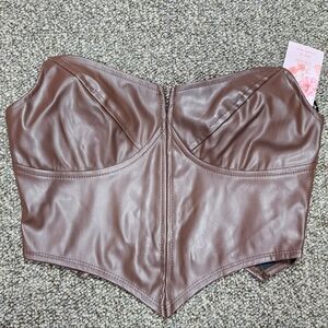 Brown Faux Leather Corset Top